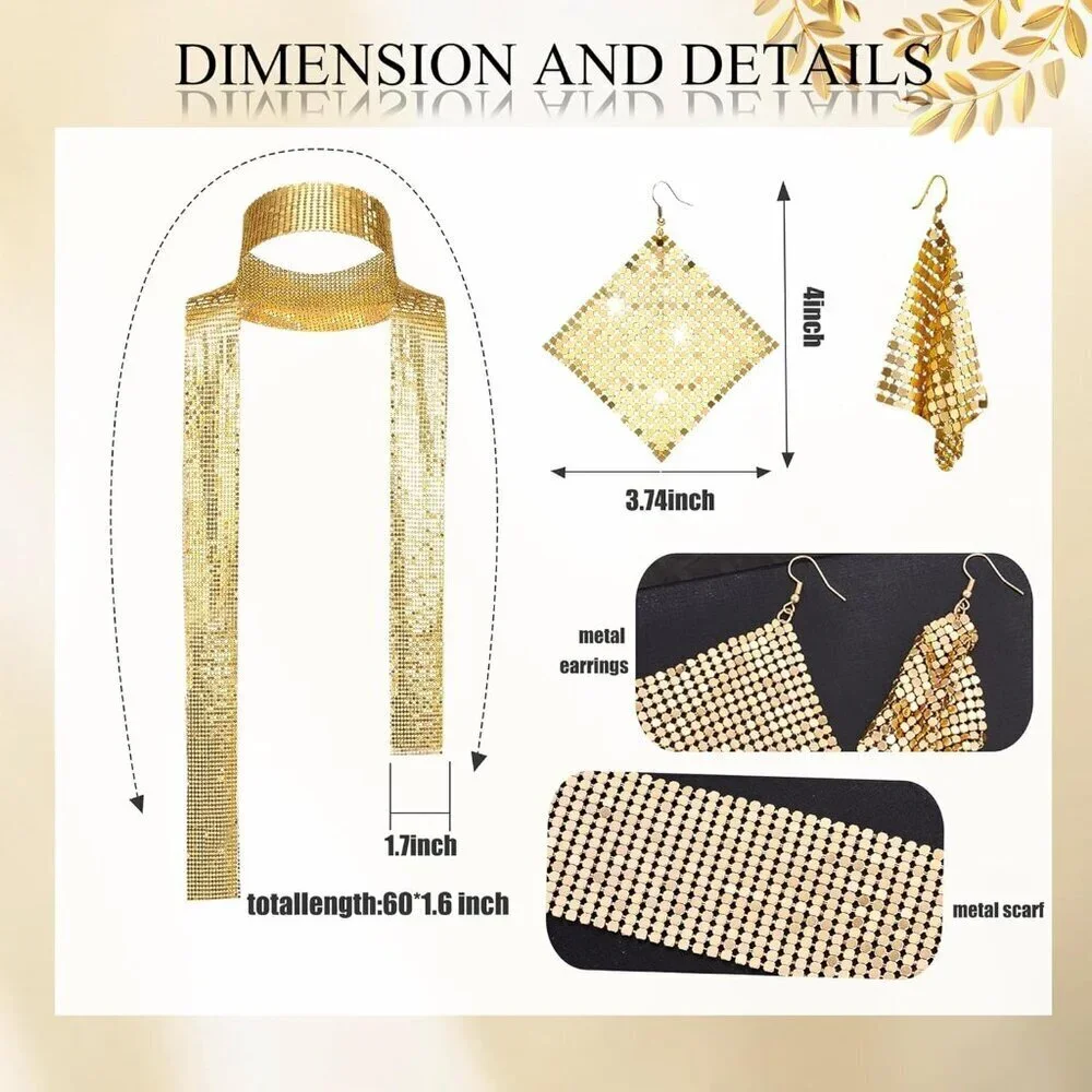 70s Disco Accessories Set Women's Sequin Scarf Earrings Sunglasses Jewelry